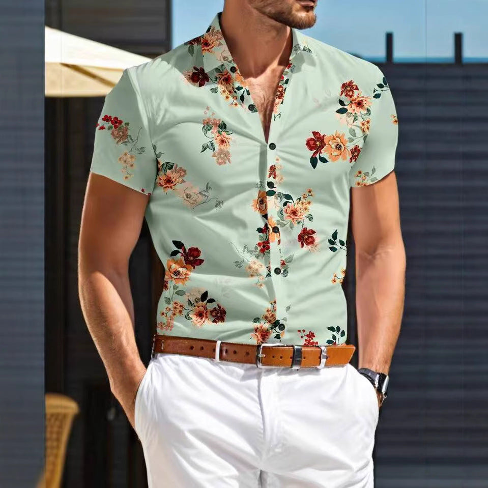 Herren Kurzarm Hemd mit floralem Muster Drune