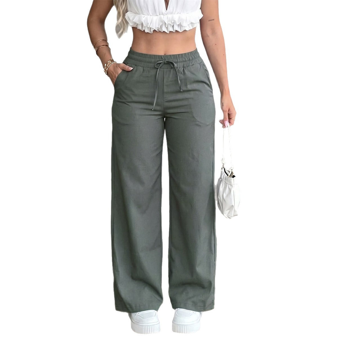 Damen nan weite High‑Waist Leinenhose mit elastischem Tunnelzugbund und Seitentaschen Drune