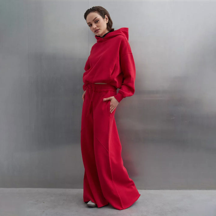 Damen Urbanes Loungewear-Set mit cropped Hoodie und weiten Hosen Drune
