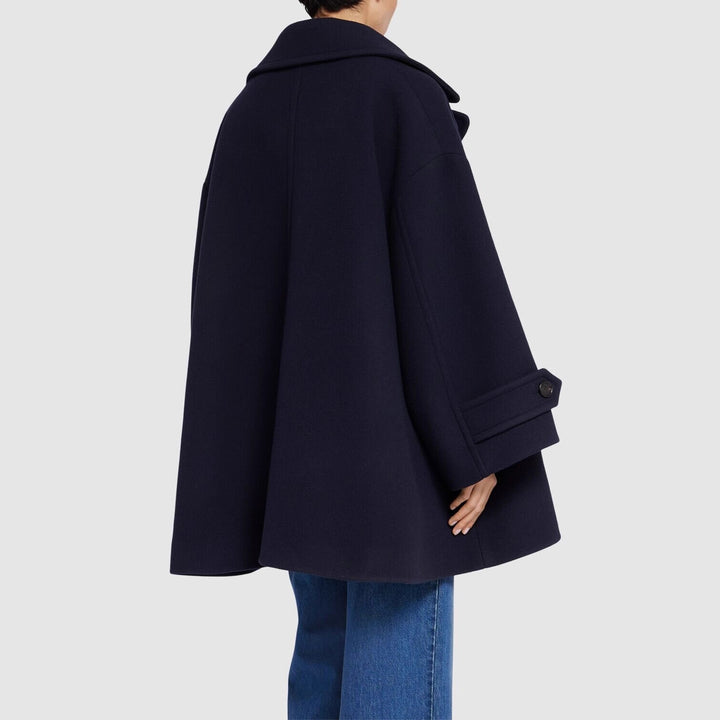 Damen Oversize-Cape-Mantel mit Doppelreiher und weitem Revers Drune
