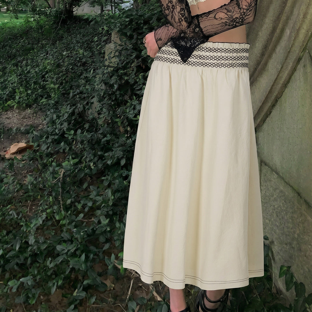 Damen Midirock mit Smokbund hoher Taille und ausgestellter A‑Linie Drune