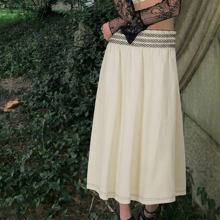 Damen Midirock mit Smokbund hoher Taille und ausgestellter A‑Linie Drune