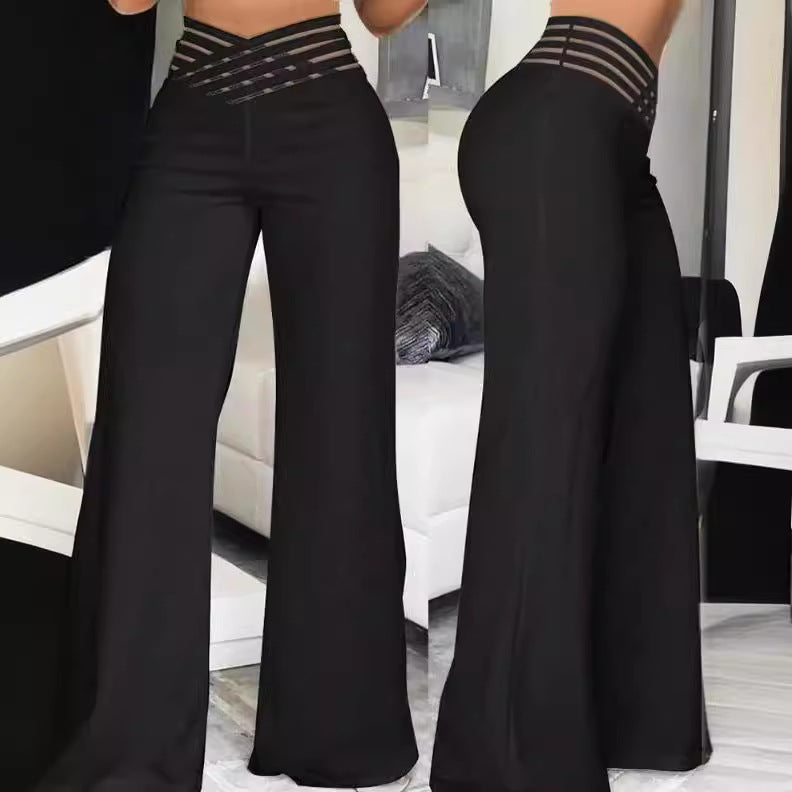 Damen nan hochtaillierte Schlaghose mit mehrreihiger Riemchen-Taille und weitem fließendem Bein Drune