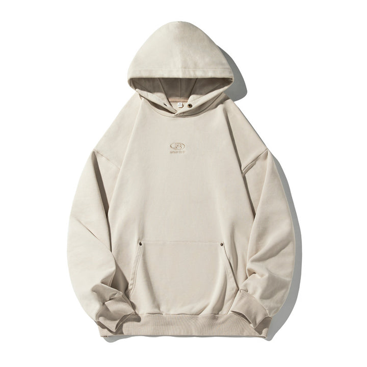 Unisex Oversize Kapuzenpullover im Vintage‑Finish mit Kängurutasche und Metallösen Drune