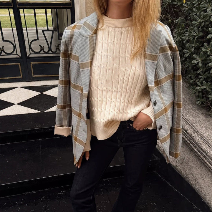 Damen Oversize-Karoblazer im Glencheck mit kastiger Silhouette und fallendem Revers Drune