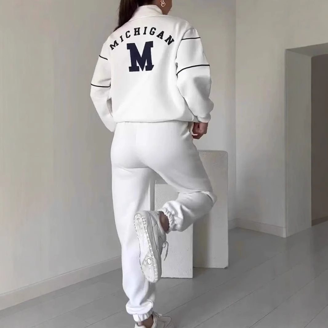 Damen sportlicher Lounge-Anzug mit hohem Kragen und elastischem Bund Drune