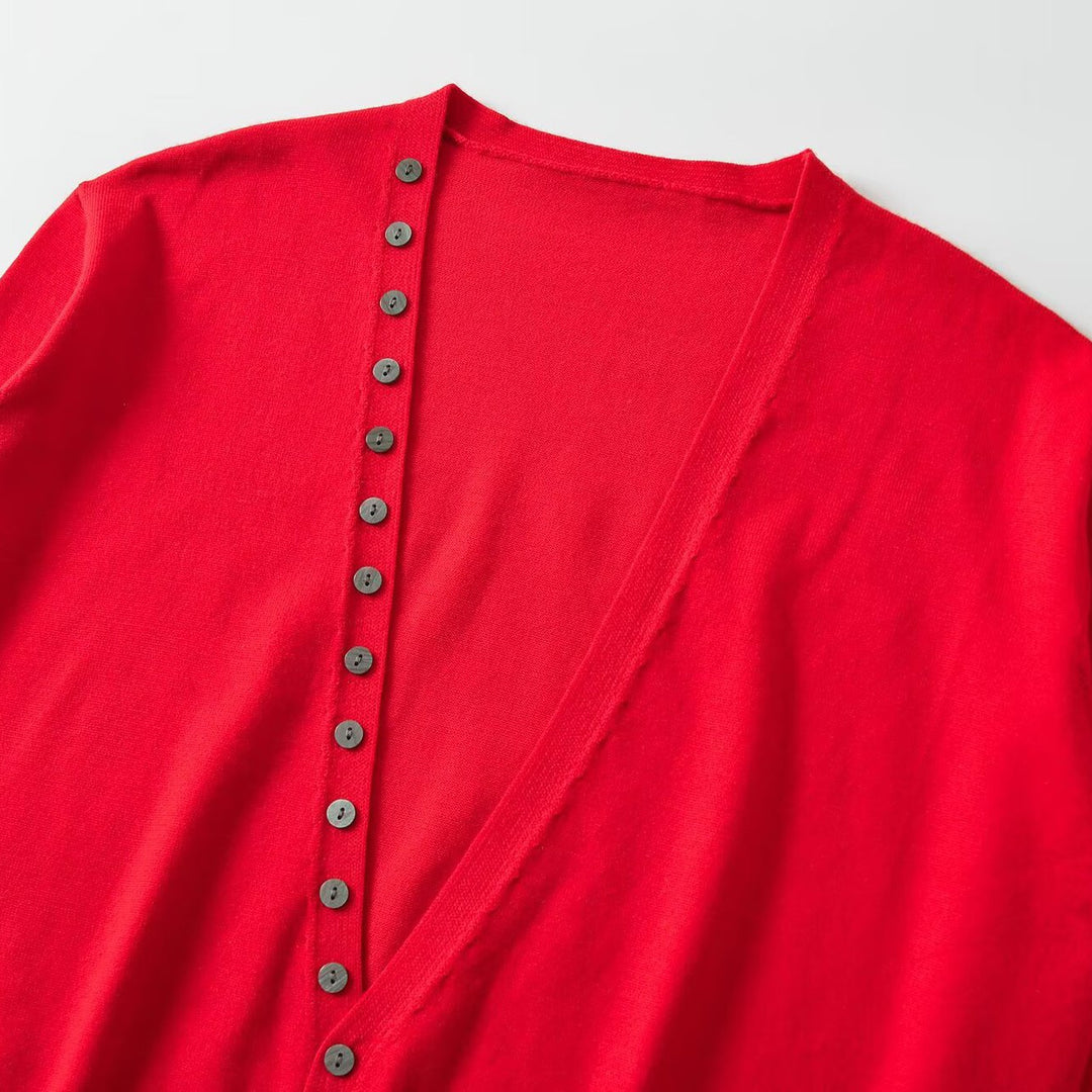 Damen Tief ausgeschnittene Cropped-Cardigan mit durchgehender Knopfleiste Drune