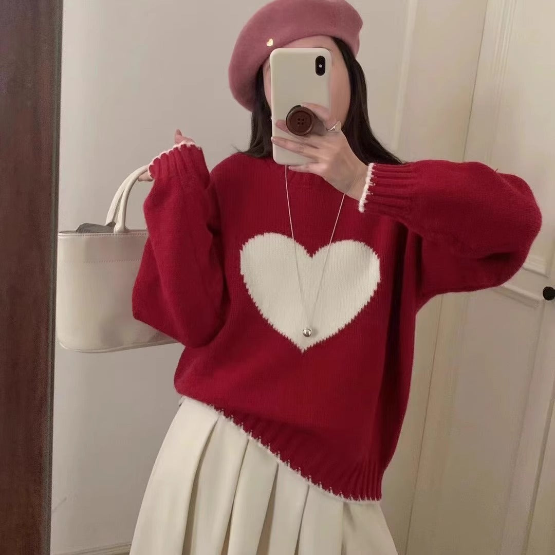 Damen angesagter Pullover mit Herzmotiv und lässigem Schnitt Drune