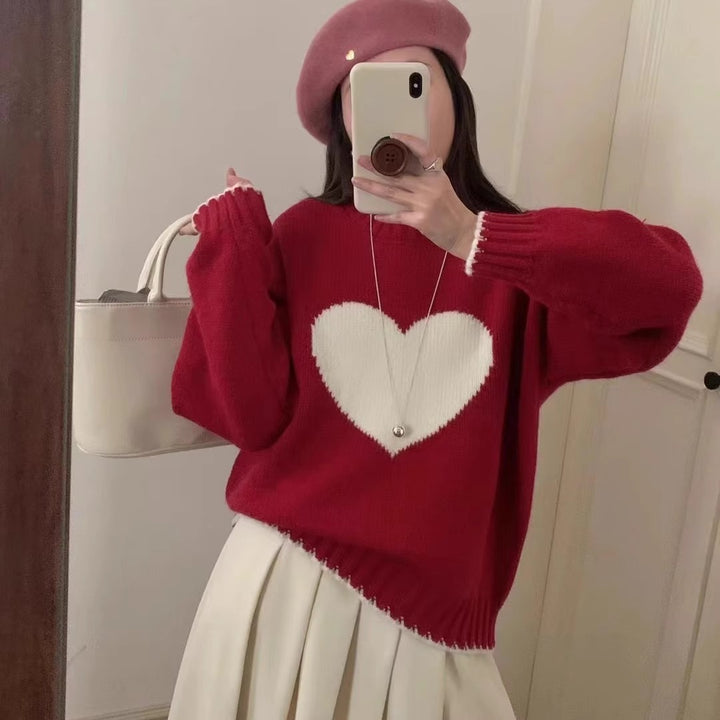 Damen angesagter Pullover mit Herzmotiv und lässigem Schnitt Drune