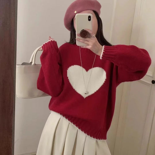Damen angesagter Pullover mit Herzmotiv und lässigem Schnitt Drune