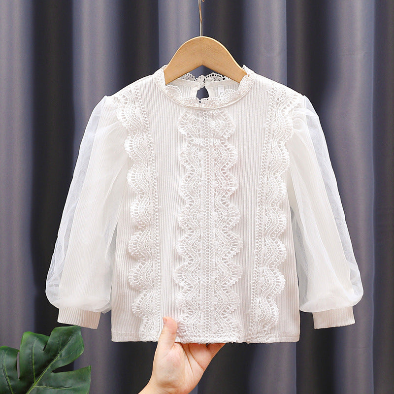 Mädchen elegante Bluse mit romantischem Spitzenbesatz Drune