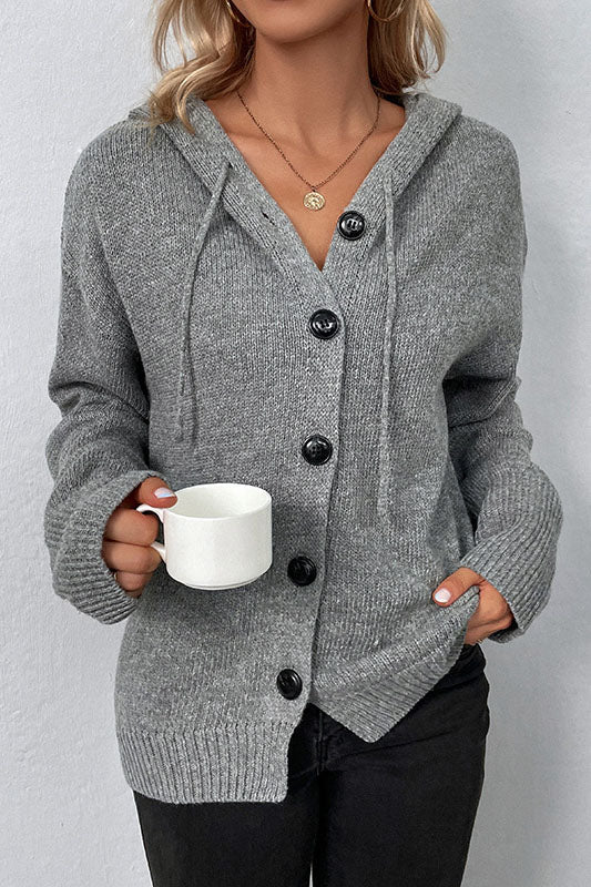 Drune Kapuzen einreihiger Kordelzug Strickcardigan