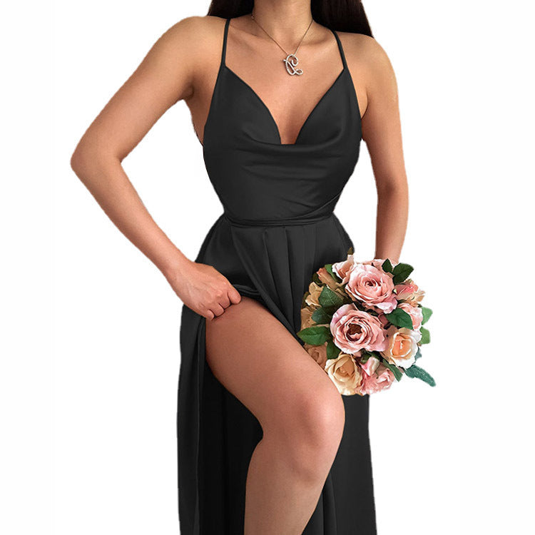 Damen Elegantes Spaghettiträger-Wickelkleid mit hohem Schlitz Drune