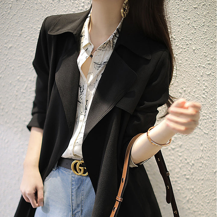 Damen Edles Trenchcoat mit Taillengürtel und praktischen Taschen Drune