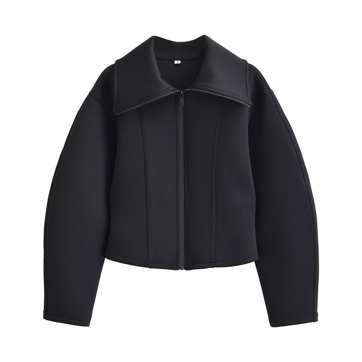 Damen 100+ taillierte Cropped Neoprenblousonjacke mit übergroßem Kragen Drune