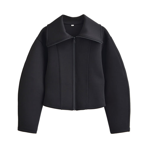 Damen 100+ taillierte Cropped Neoprenblousonjacke mit übergroßem Kragen Drune