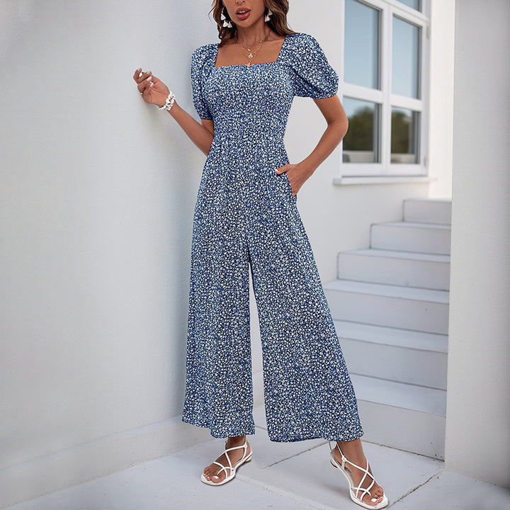 Damen Oversized Jumpsuit mit Puffärmeln und elastischem Taillenbund Drune