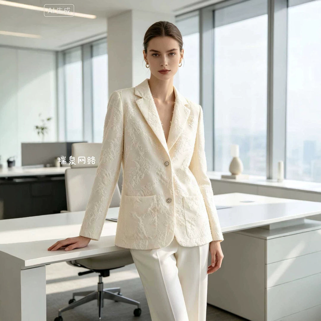 Damen Bouclé‑Blazer mit Fransenstruktur und aufgesetzten Pattentaschen Drune