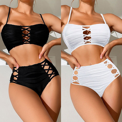 Damen Bikini-Set mit strukturierter Oberfläche und dekorativen Einsätzen Drune