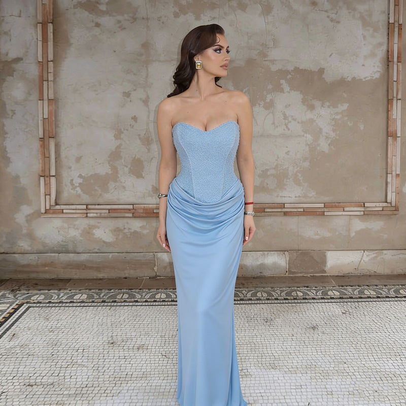 Damen Elegantes Maxikleid mit herzförmigem Ausschnitt und Rüschendetails Drune