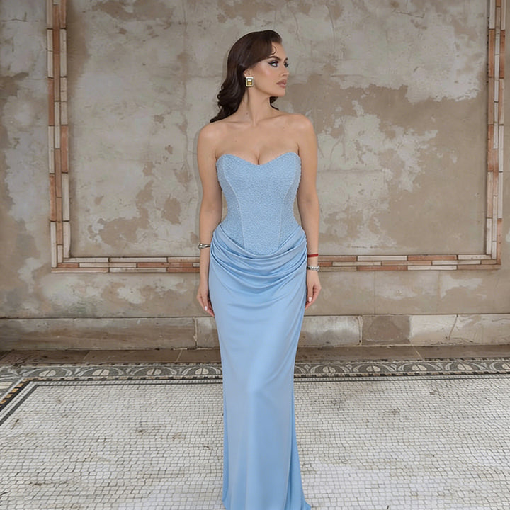 Damen Elegantes Maxikleid mit herzförmigem Ausschnitt und Rüschendetails Drune