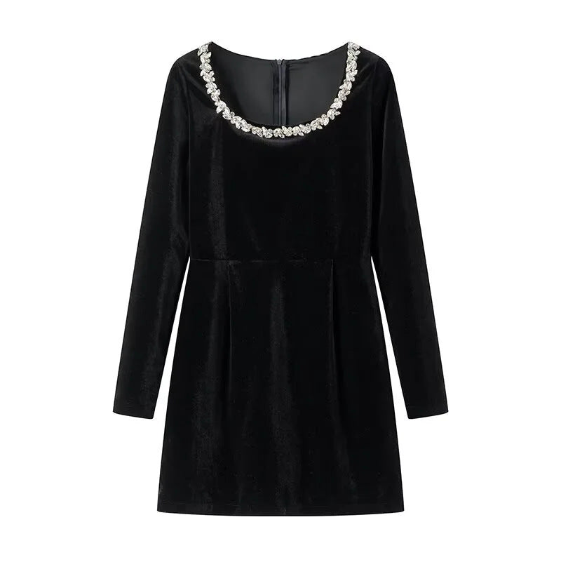Damen nan elegantes Minikleid mit quadratischem Ausschnitt und Kristallbesatz Drune