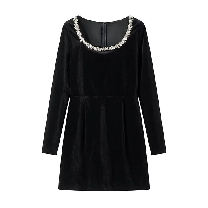 Damen nan elegantes Minikleid mit quadratischem Ausschnitt und Kristallbesatz Drune