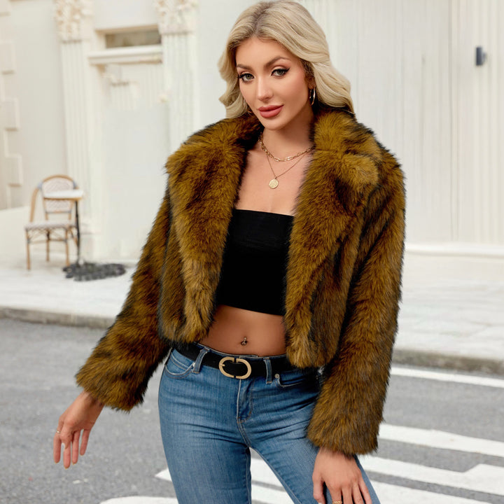 Damen Flauschige Kunstpelzjacke mit elegantem Revers Drune
