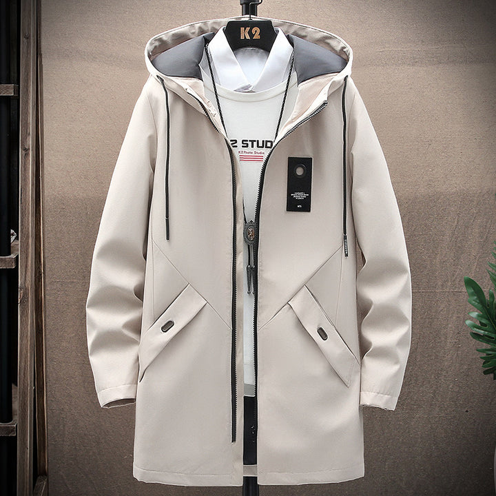 Herren nan urbaner Midlength Tech-Parka mit Kapuze, verdecktem Reißverschluss und winddichter Beschichtung Drune