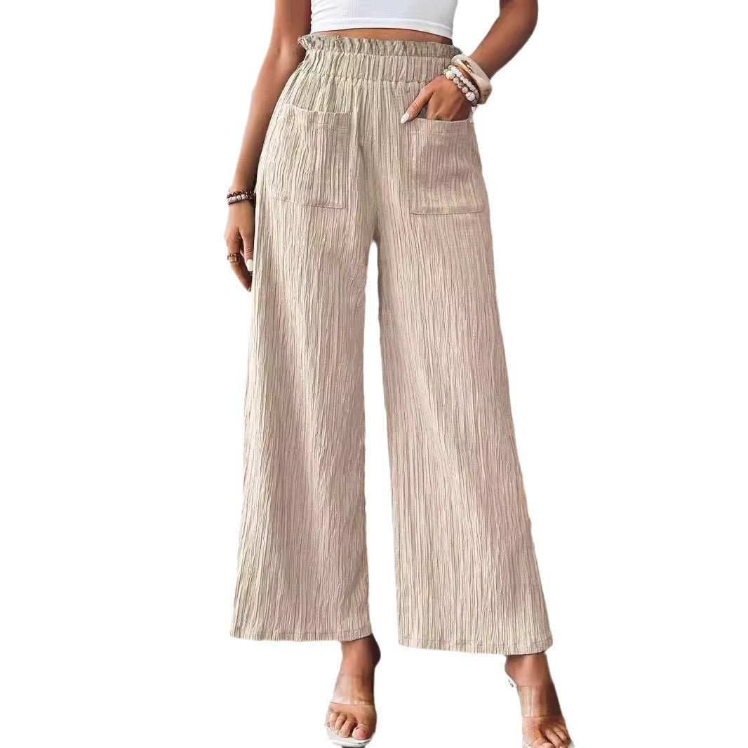 Damen lässige und leichte Palazzo-Hose mit elastischem Bund und praktischen Taschen Drune