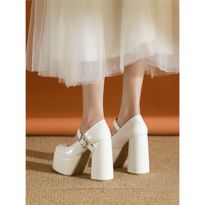 Damen Plateau-Pumps mit Rundschnürung und eleganter Schnalle Drune
