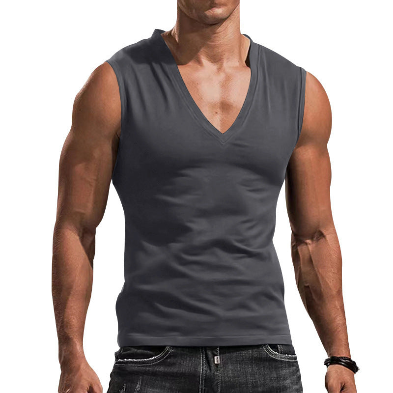 Herren nan ärmelloses Muskelshirt mit tiefem V-Ausschnitt aus dehnbarem Jersey und körpernaher Passform Drune