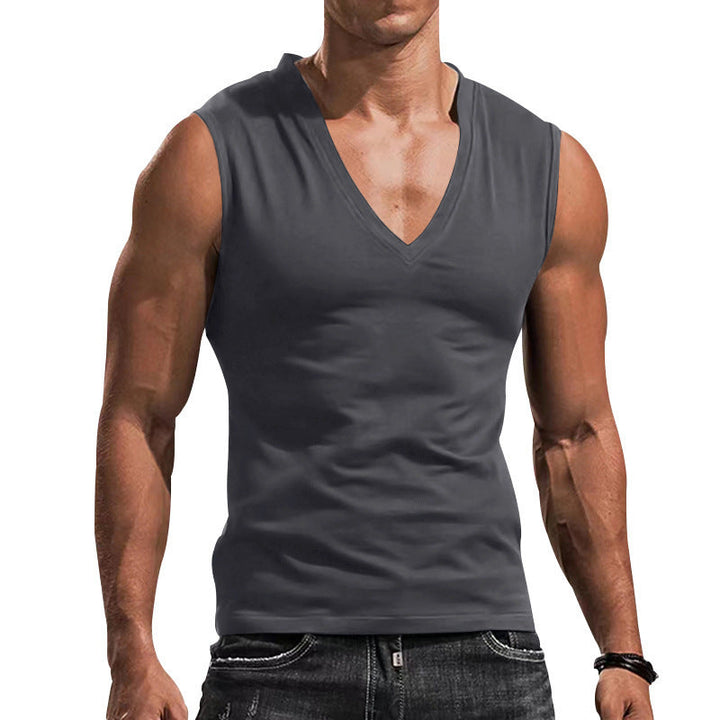 Herren nan ärmelloses Muskelshirt mit tiefem V-Ausschnitt aus dehnbarem Jersey und körpernaher Passform Drune