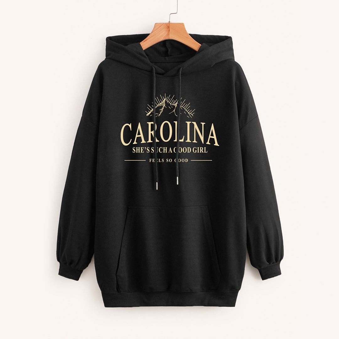 Damen Lässiger Oversize-Kapuzenpullover mit Statement-Print, Kängurutasche und Rippbündchen Drune