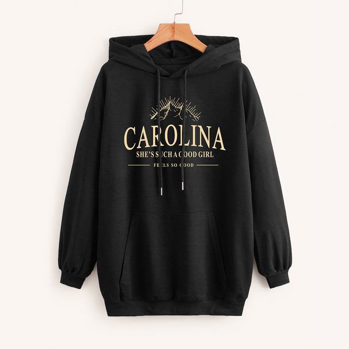 Damen Lässiger Oversize-Kapuzenpullover mit Statement-Print, Kängurutasche und Rippbündchen Drune