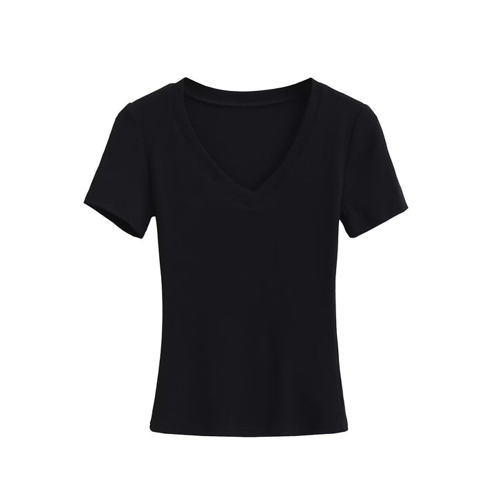 Damen V-Ausschnitt T-Shirt aus hochwertiger Baumwolle mit bequemer Passform Drune