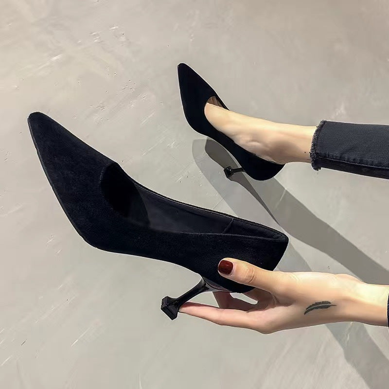 Damen spitze Pumps mit geometrischem Stiletto-Absatz und weichem Velours-Obermaterial Drune