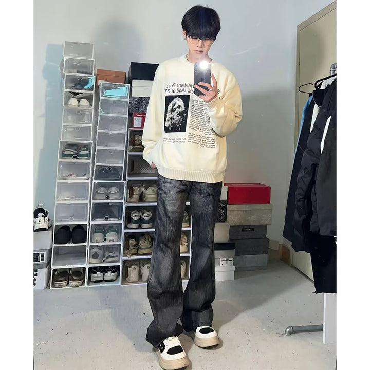 Herren Lässiger Oversized Pullover mit grafischem Print Drune