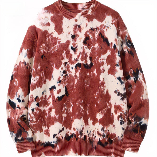 Herren Oversized Batik-Pullover mit Rundhalsausschnitt und Rippbündchen Drune