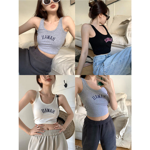 Damen Cropped Tanktop mit kreativem Schriftzug und bequemen Schnitt