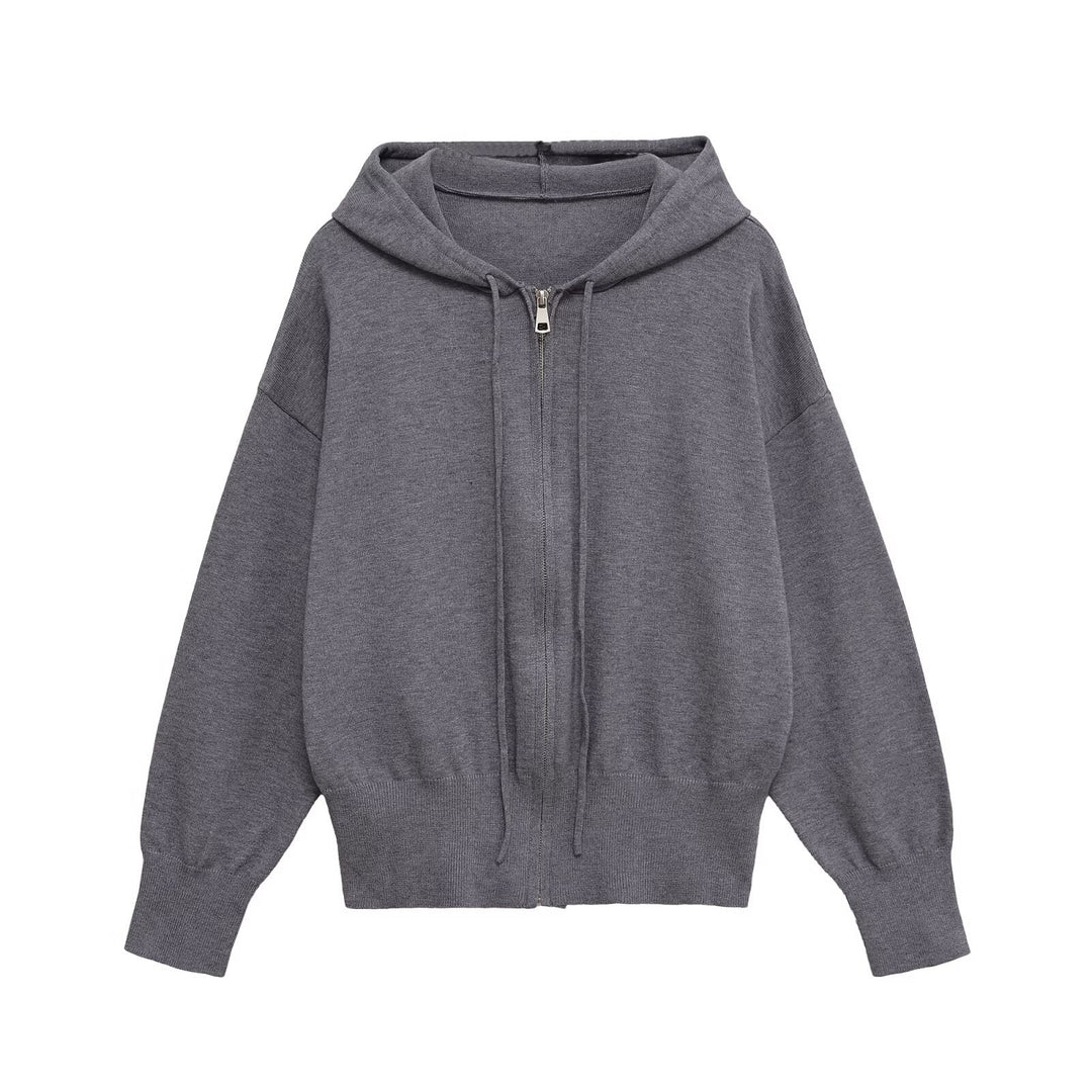 Damen lässige Kapuzenjacke mit Reißverschluss Drune