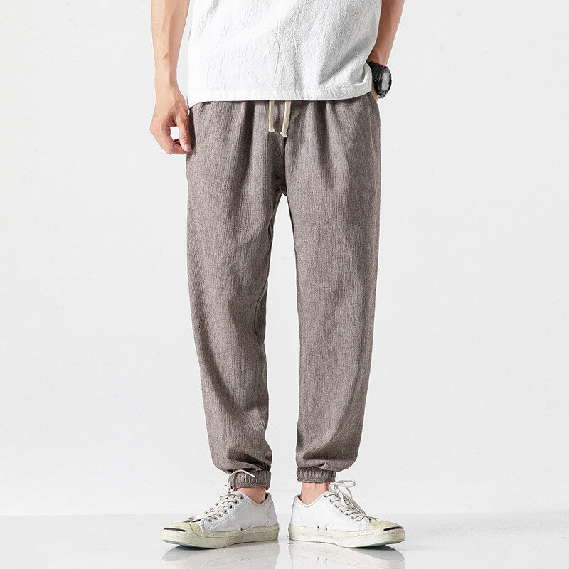 Herren nan leichte Leinenhose mit Tunnelzug und elastischen Bündchen Drune