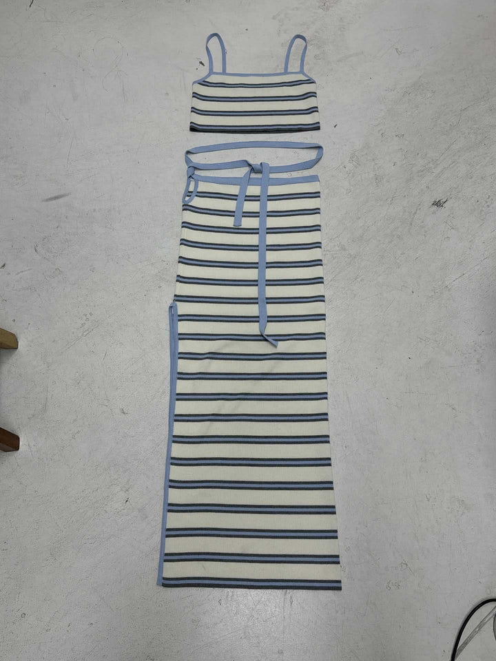 Damen Langer Jersey-Rock mit aufwendigem Streifenmuster und seitlichem Bindegürtel Drune