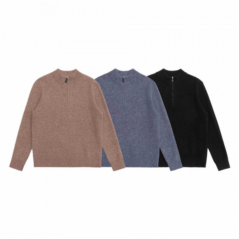 Herren Strukturstrick-Pullover mit Halbreißverschluss, Stehkragen und Oversize-Silhouette Drune