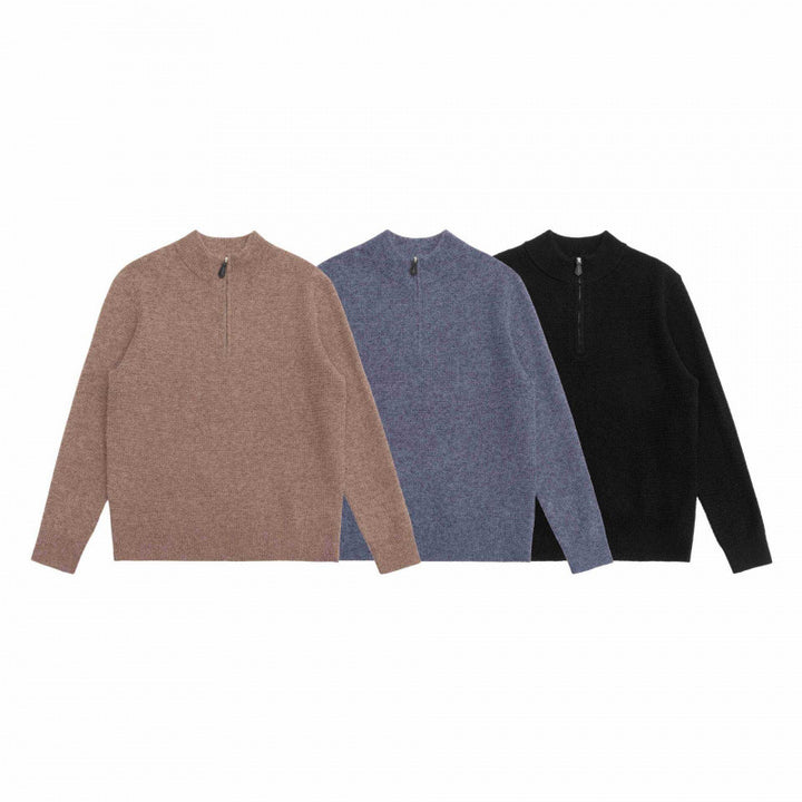 Herren Strukturstrick-Pullover mit Halbreißverschluss, Stehkragen und Oversize-Silhouette Drune