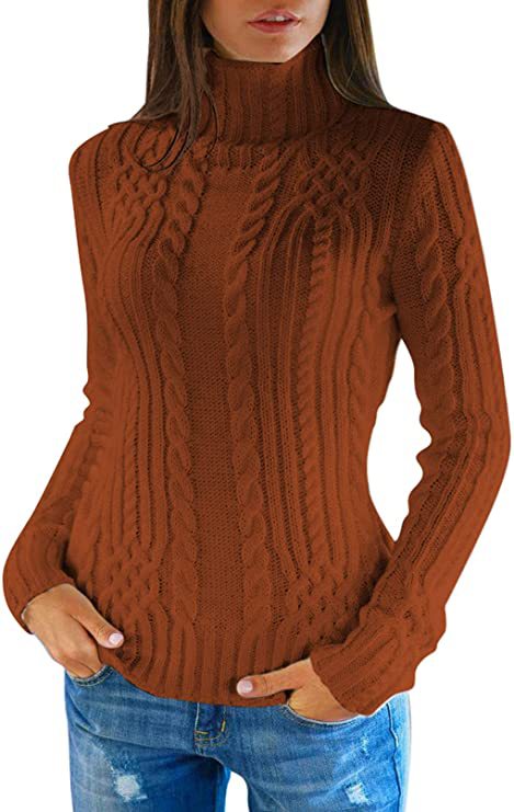 Damen Pullover mit hohem Kragen und Zopfmuster Drune