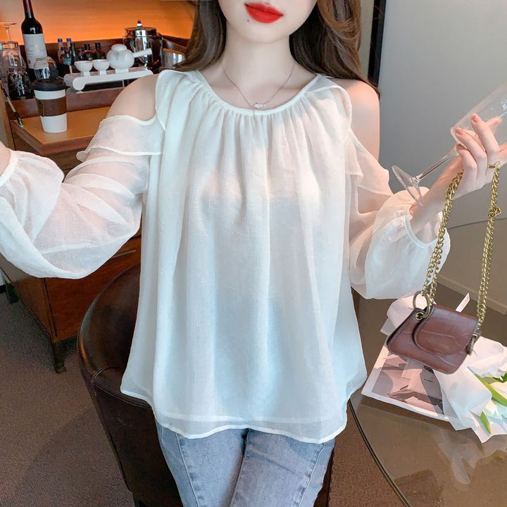 Damen Bluse mit offenen Schultern und Rüschendetails Drune