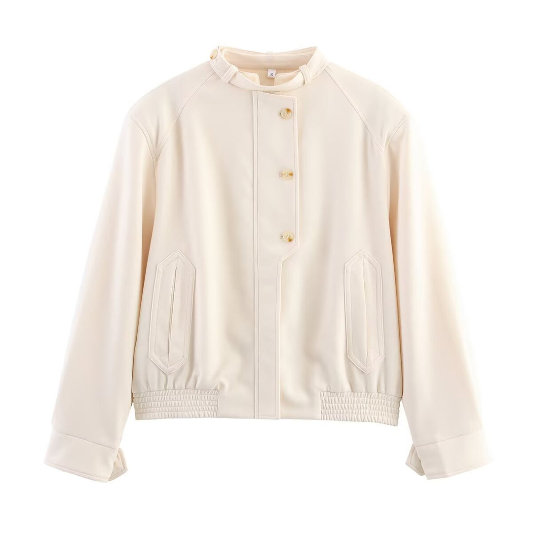 Damen Kurz geschnittene Blousonjacke aus softem Scuba‑Stoff mit Stehkragen und Zierknopfleiste Drune