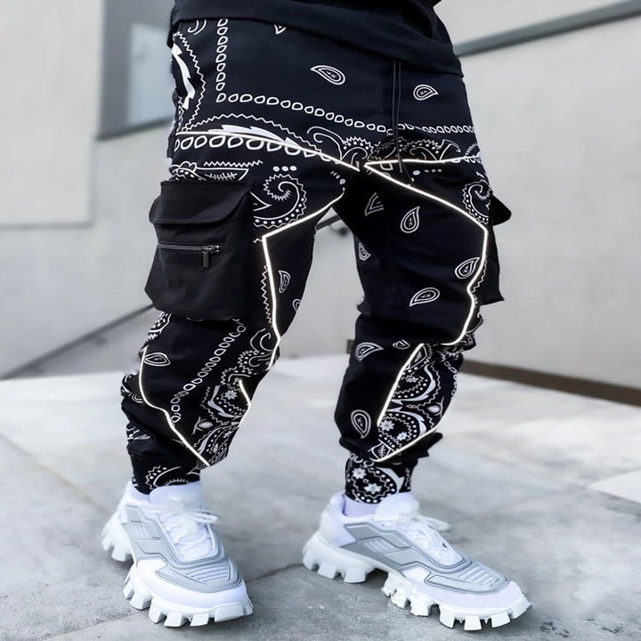 Herren nan Bandana-Cargo-Jogginghose mit Kordelzug und elastischen Bündchen Drune