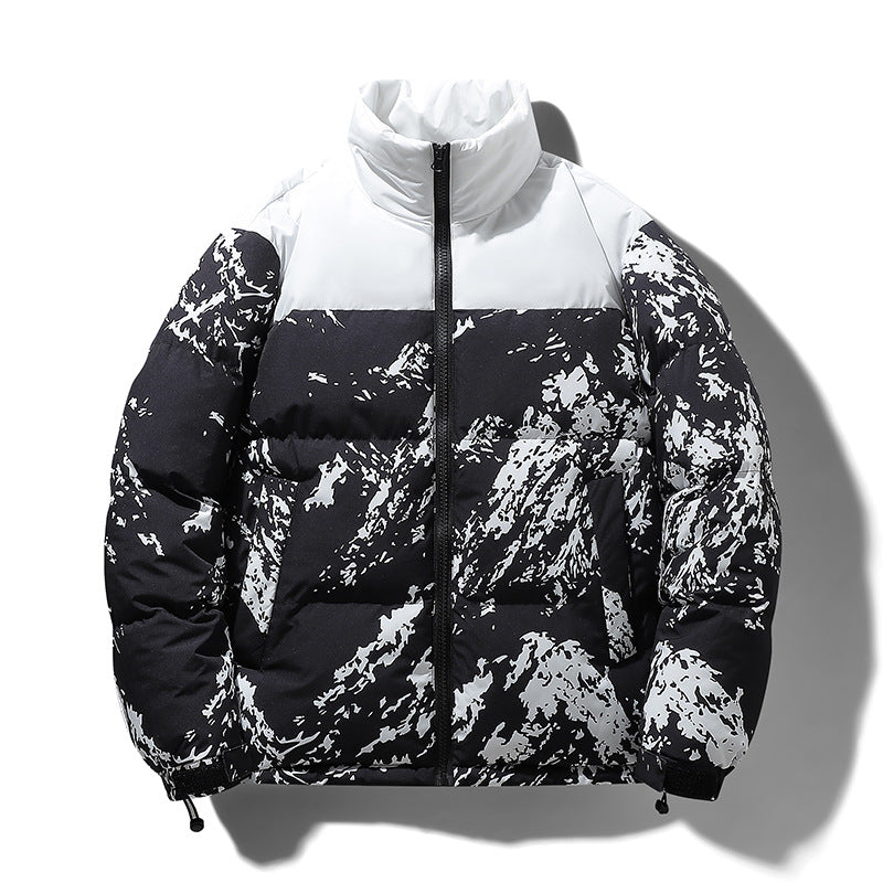 Herren Wattierte Steppjacke mit Camouflage‑Print, hohem Stehkragen & verstellbarem Saum Drune